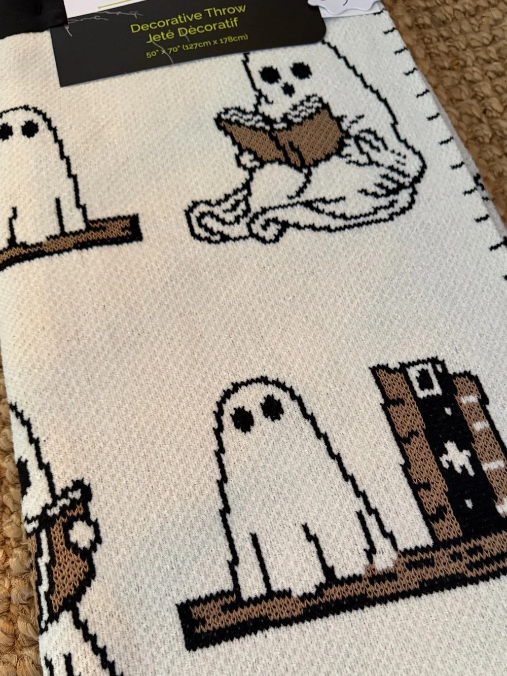 Goblin & Ghoul Ghost Reading Book Viral Knit Decorative Throw Blanket